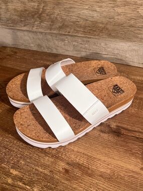 Reef Women's White Double-Strap Cork Slide Platform Sandals Size 9